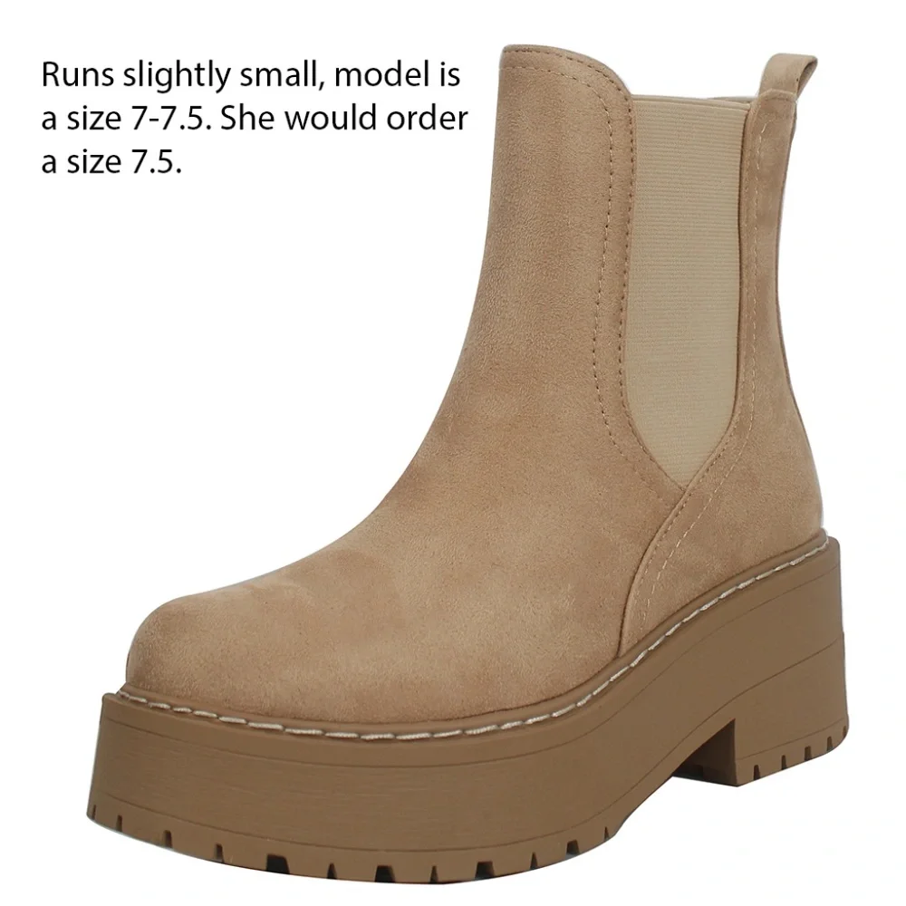 Beige Platform Chelsea Ankle Boots - Women's Suede Booties